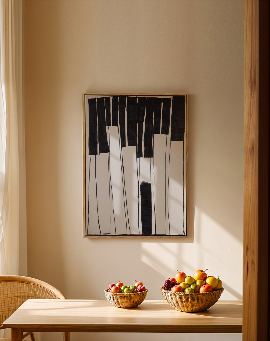 Notes llargues del piano - Pol Martínez - Framed canvas in an interior