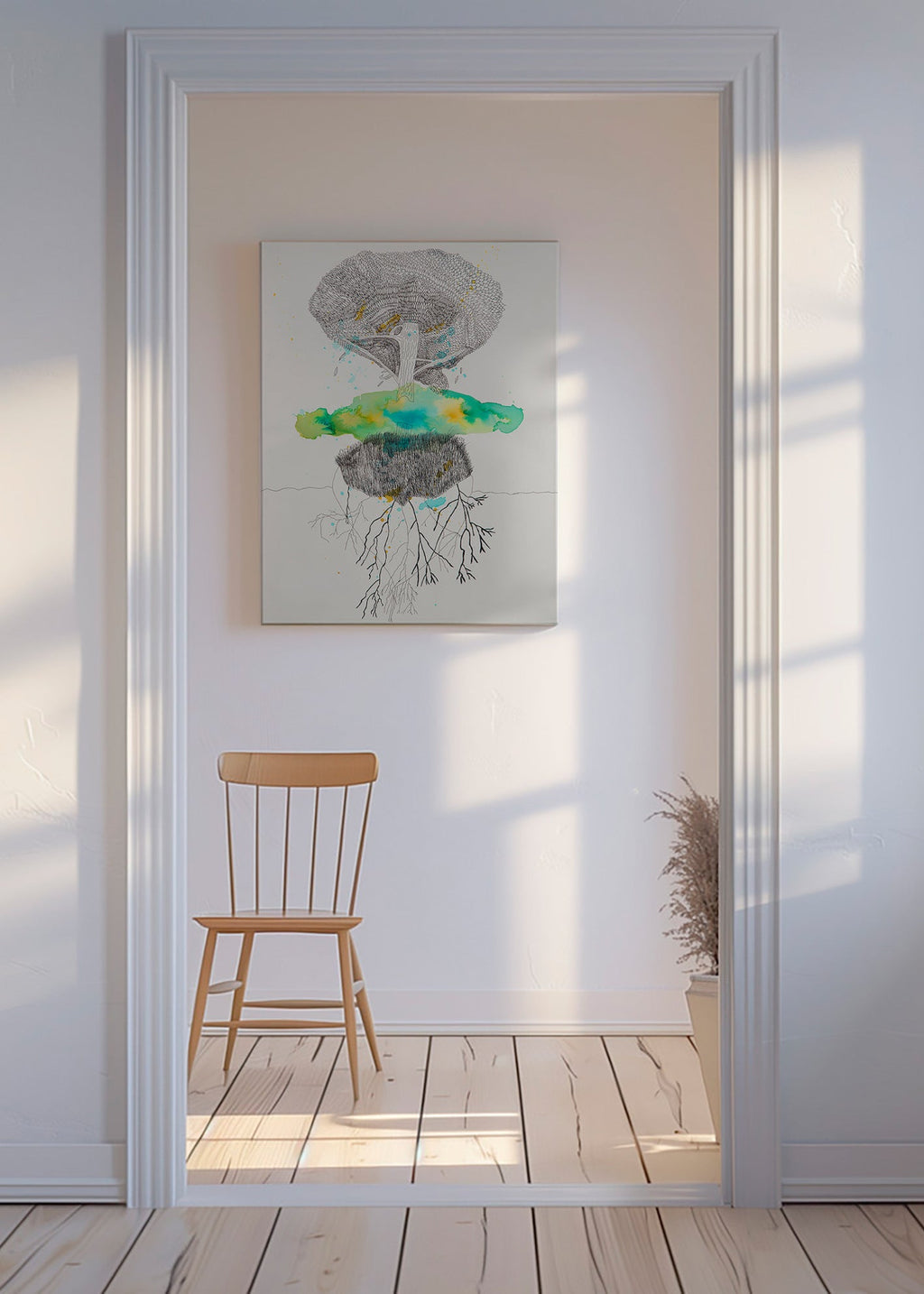 Lámina botánica árbol y raíces en tinta y acuarela – Canvas