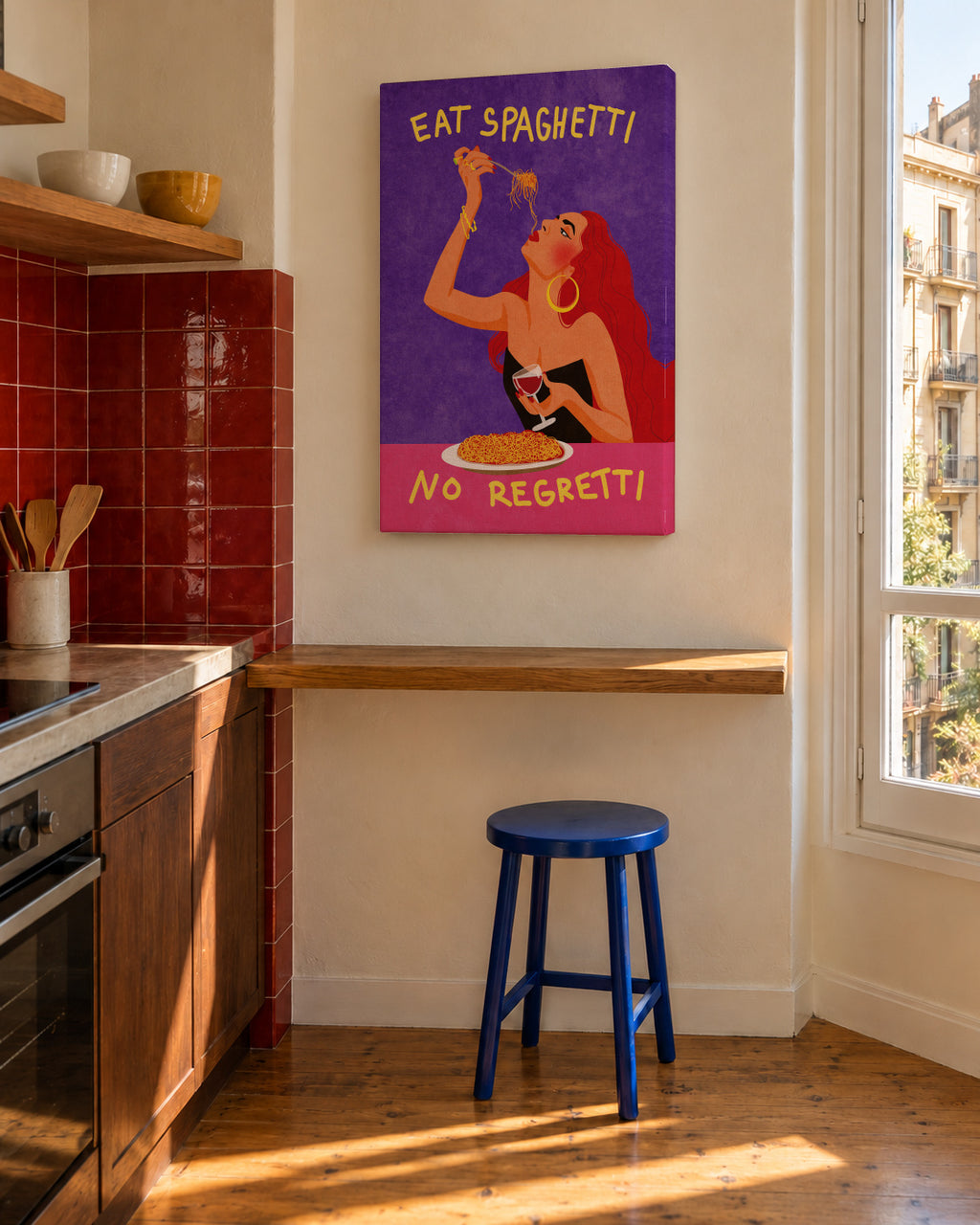 Eat spaghetti no regretti - Unframed canvas in an interior