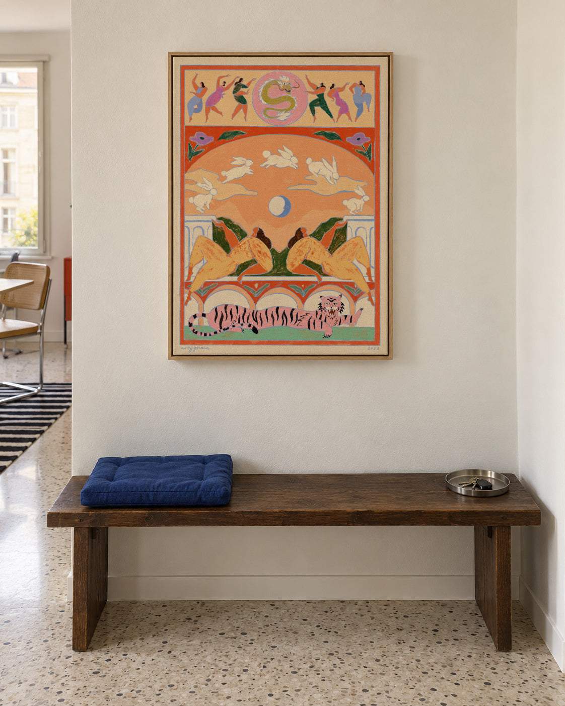 Rabbit Jumps Over the Moon - Framed canvas in an interior