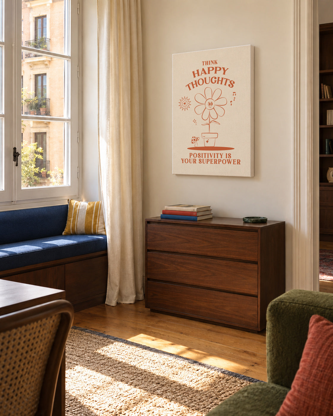 Happy Thoughts - Unframed canvas in an interior