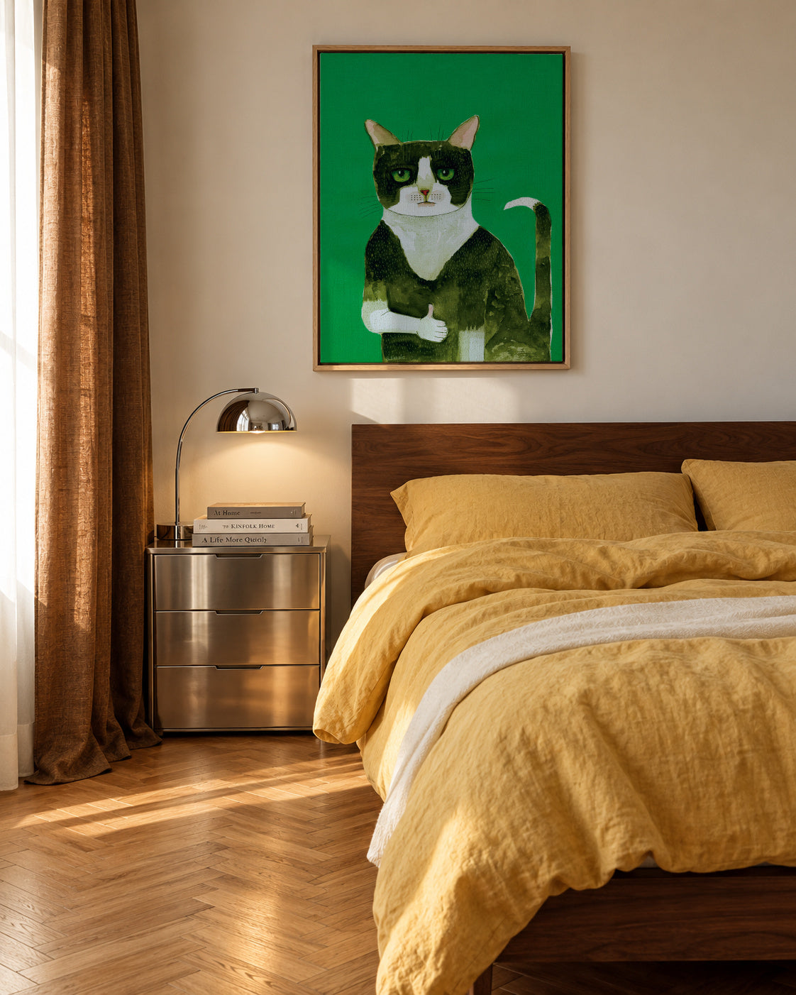 Tuxedo Cat Thumbs Up - Framed canvas in an interior