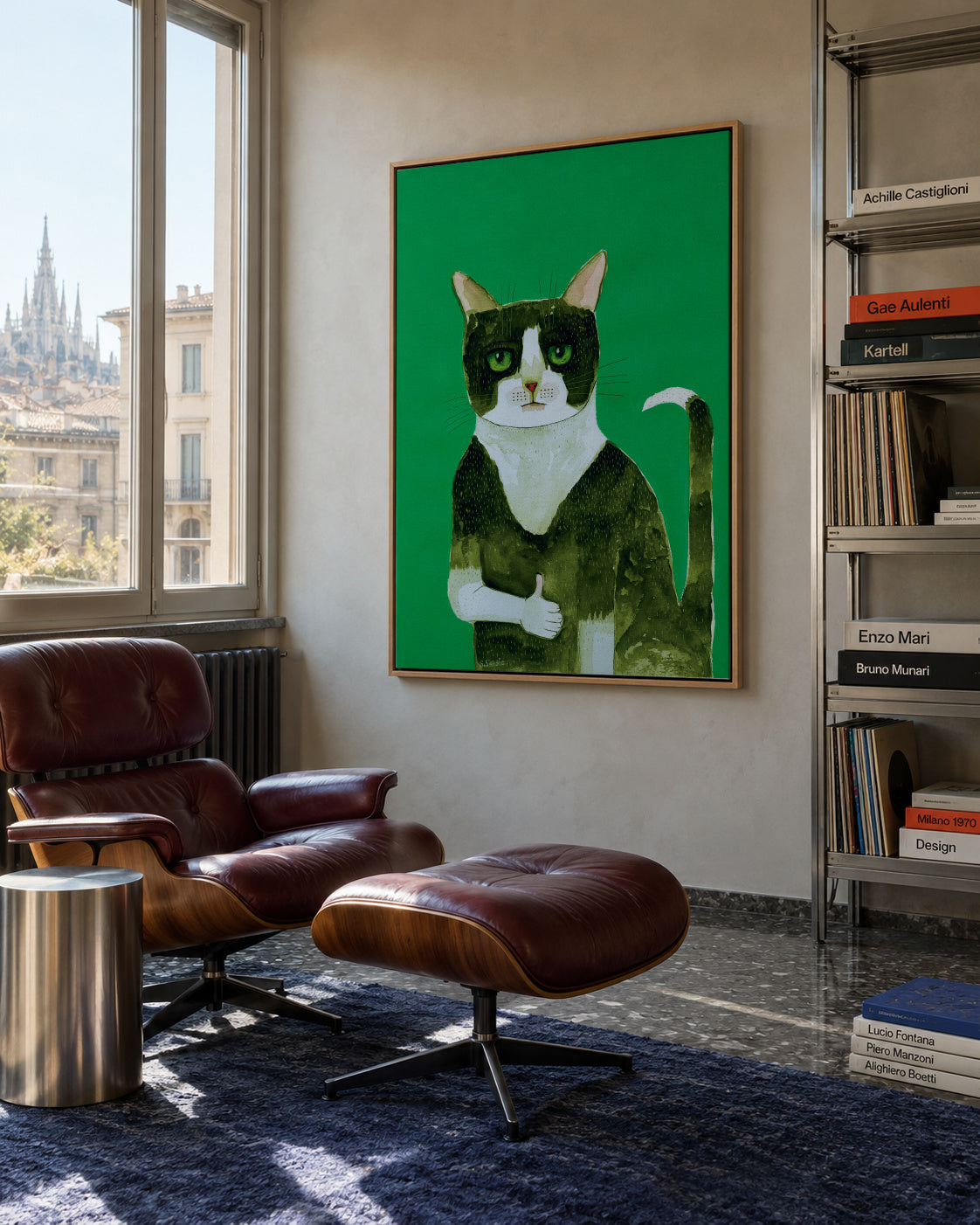 Tuxedo Cat Thumbs Up - Framed canvas in an interior