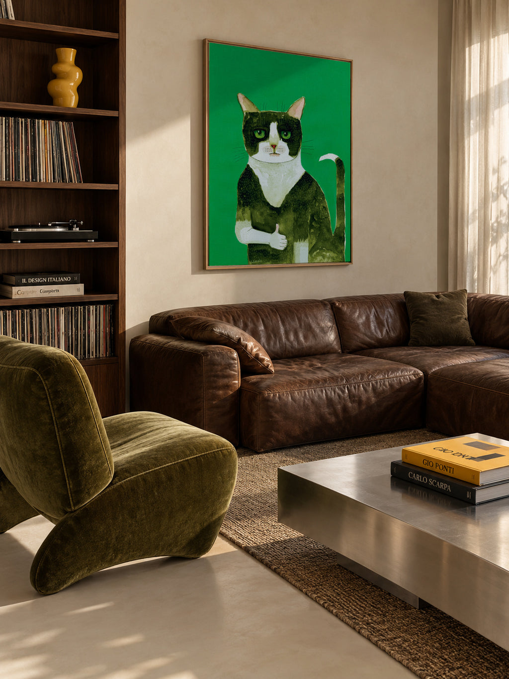 Tuxedo Cat Thumbs Up - Framed canvas in an interior