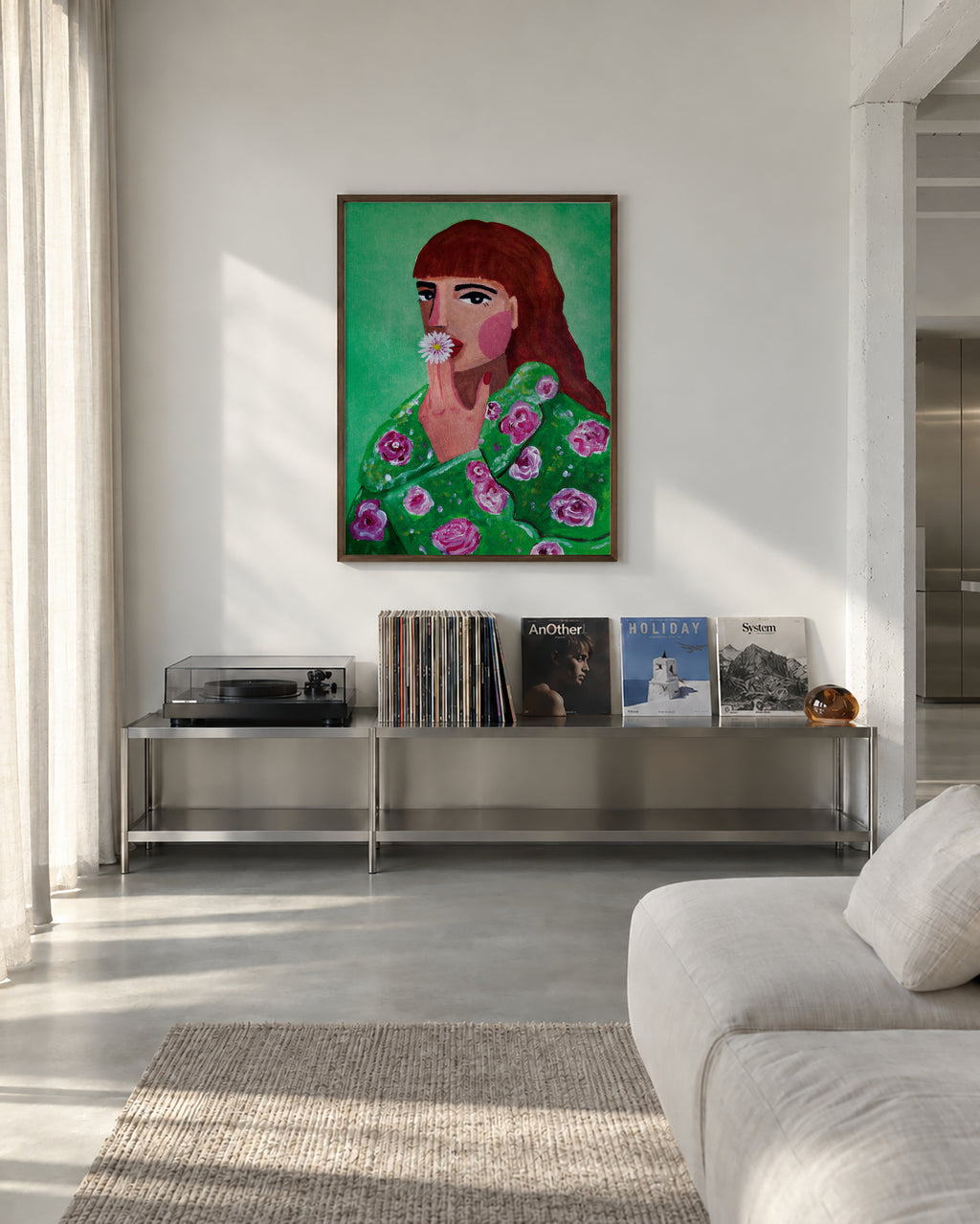 Woman Smoking a Flower - Framed poster in an interior