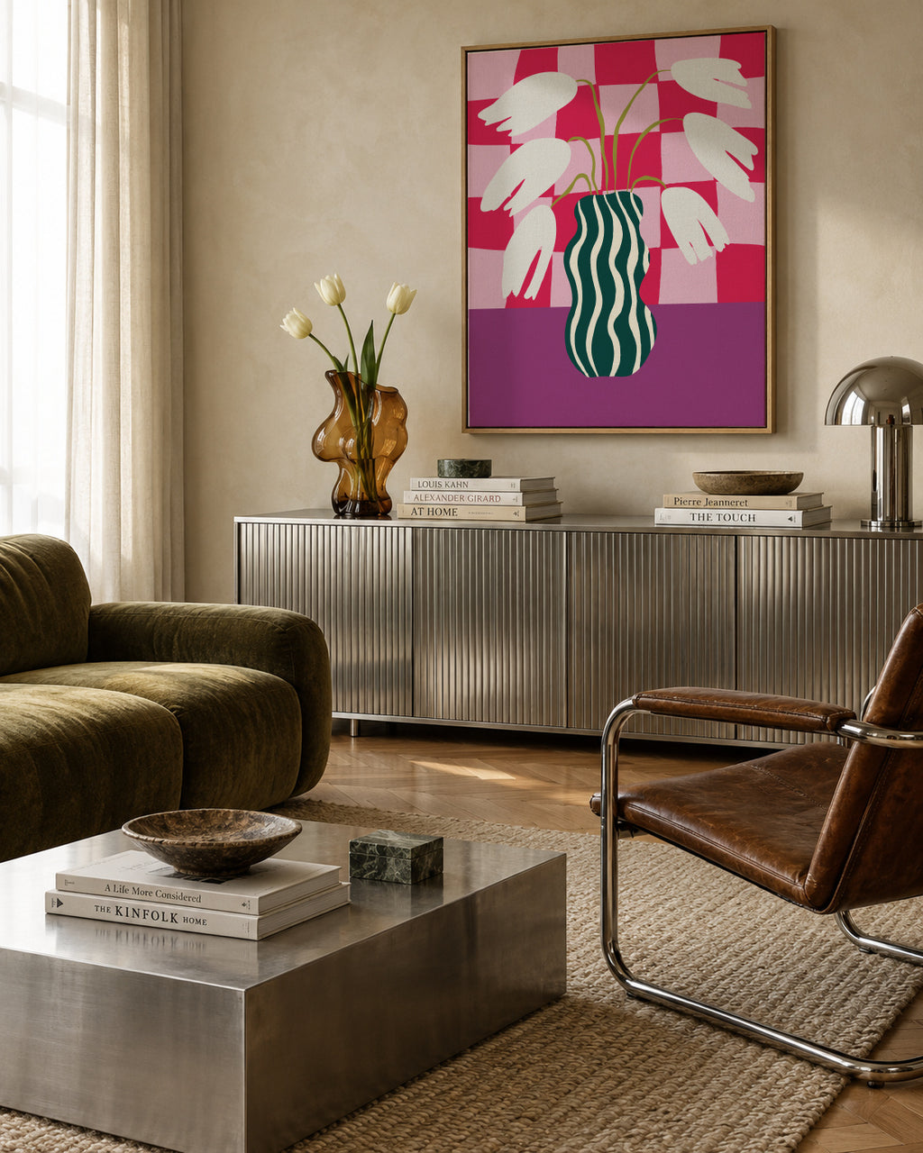 Blossoming Beauties - Framed canvas in an interior