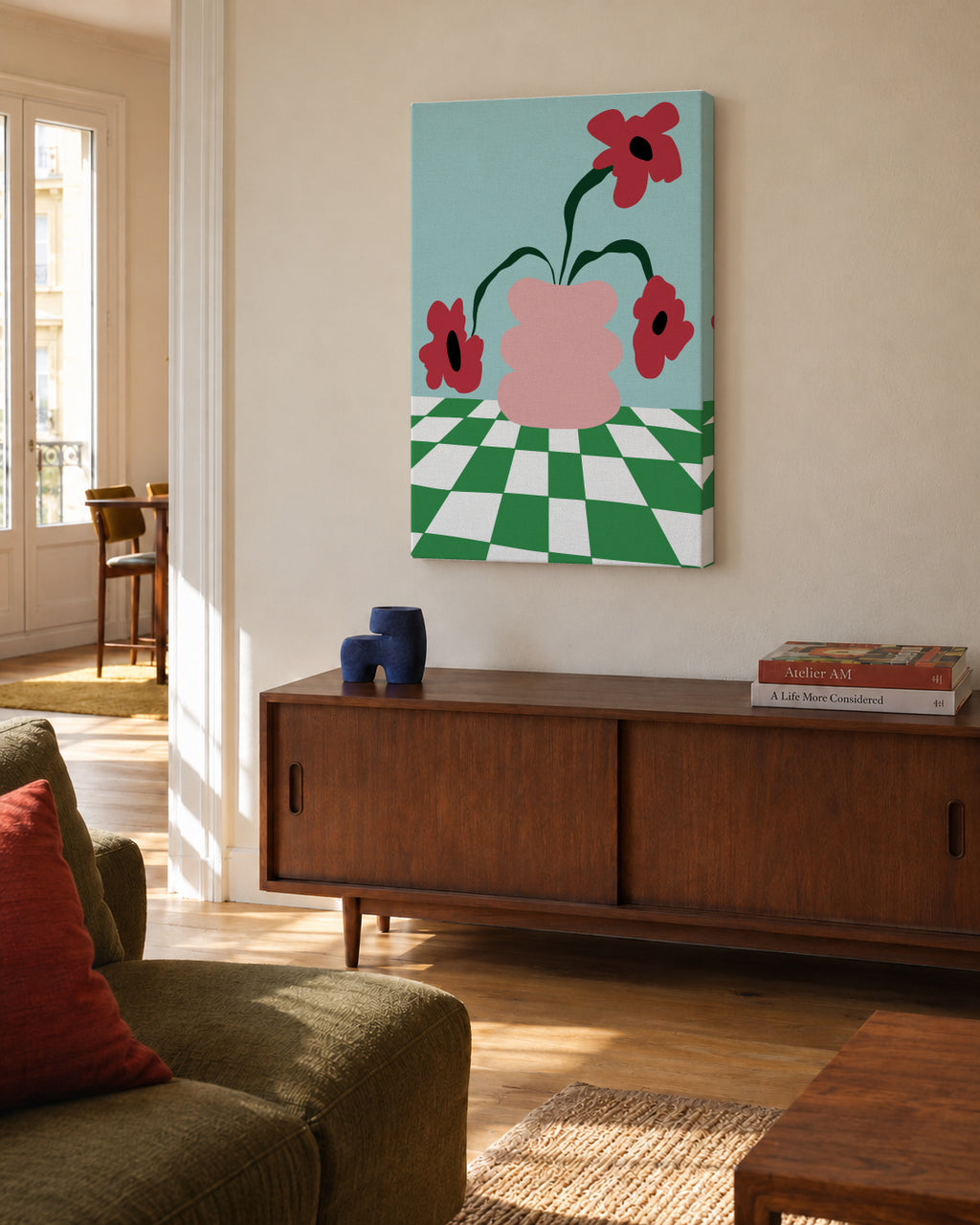 Bold Clay Florals - Unframed canvas in an interior
