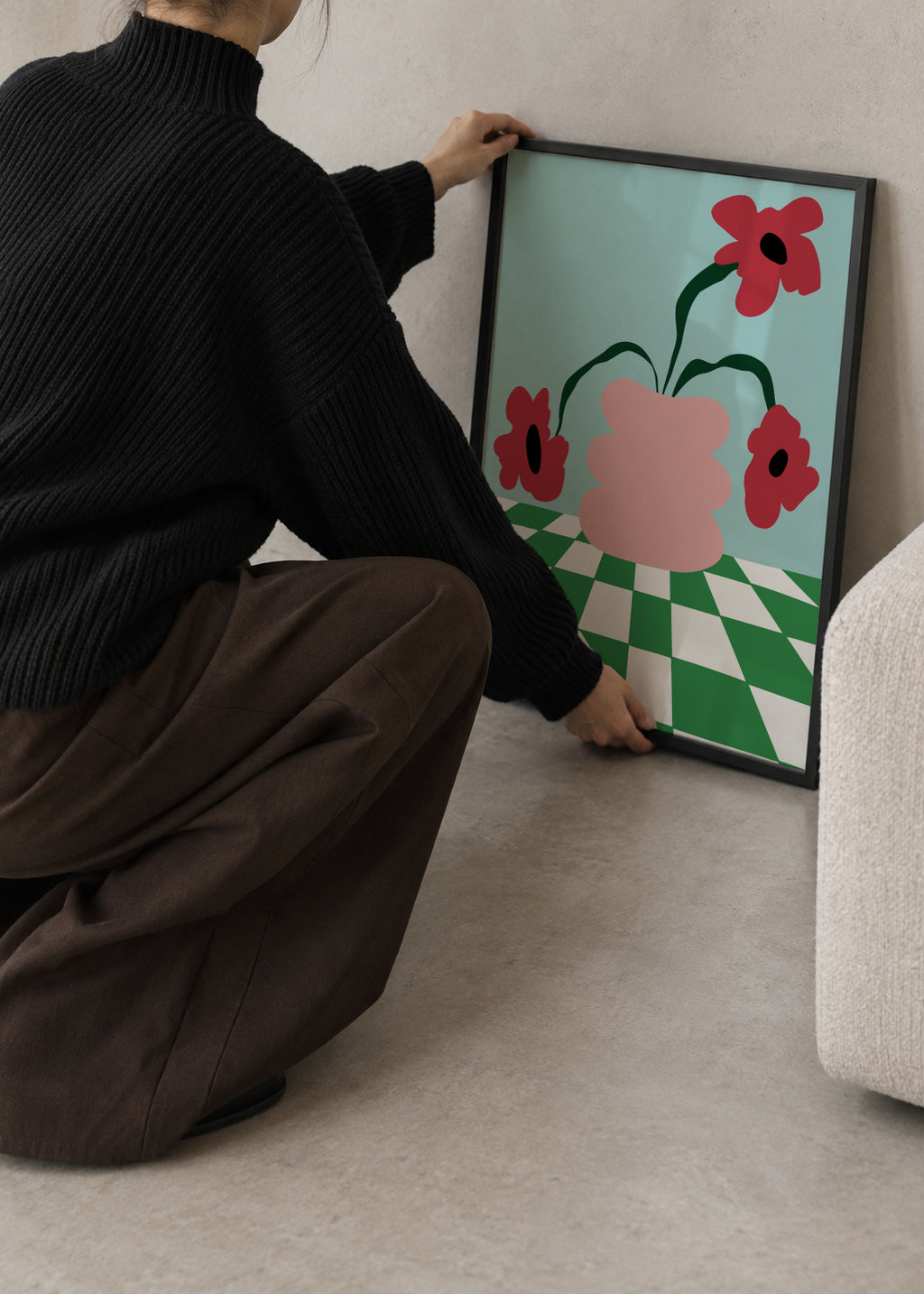 Bold Clay Florals - Framed poster in an interior
