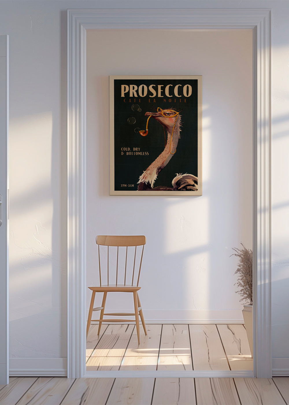 Cute Art Deco Prosecco Poster Of An Ostrich
