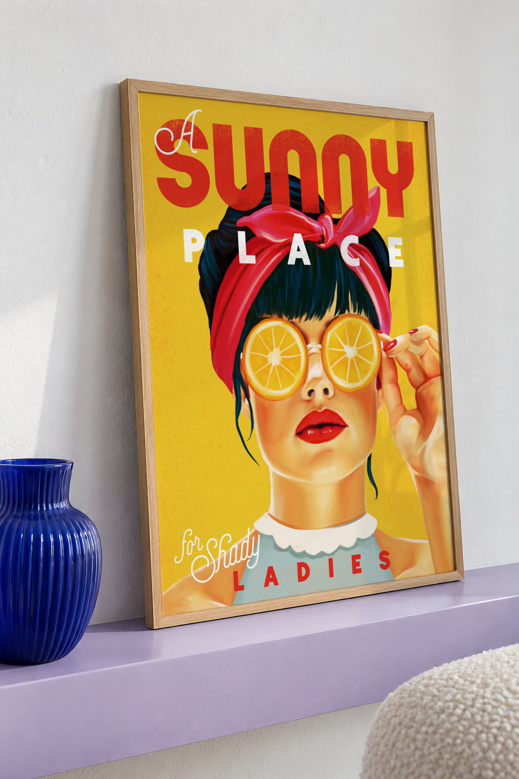 A Sunny Place For Shady Ladies Orange Pinup Art - Framed poster detail
