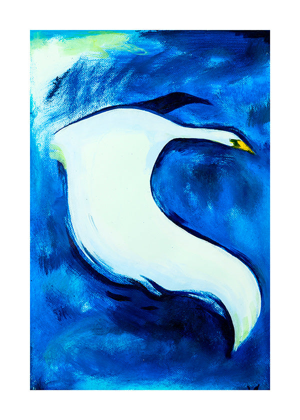 Cuadro cisne blanco sobre fondo azul
