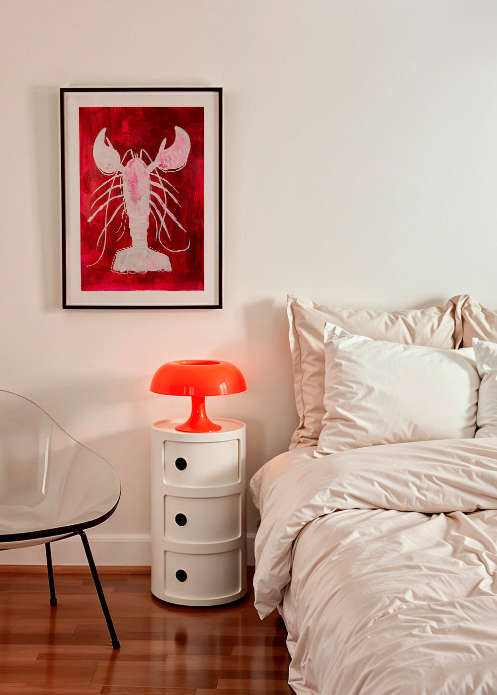 Cuadro de cocina: langosta blanca sobre fondo rojo – Product2