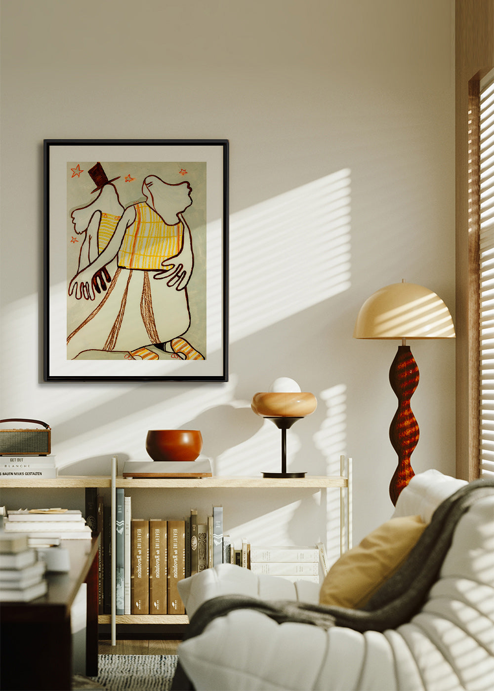 Ilustración de pareja danzante con trazo gestual – Canvas1