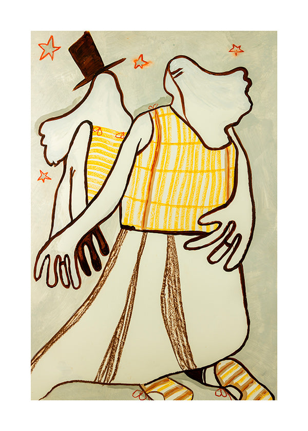 Ilustración de pareja danzante con trazo gestual