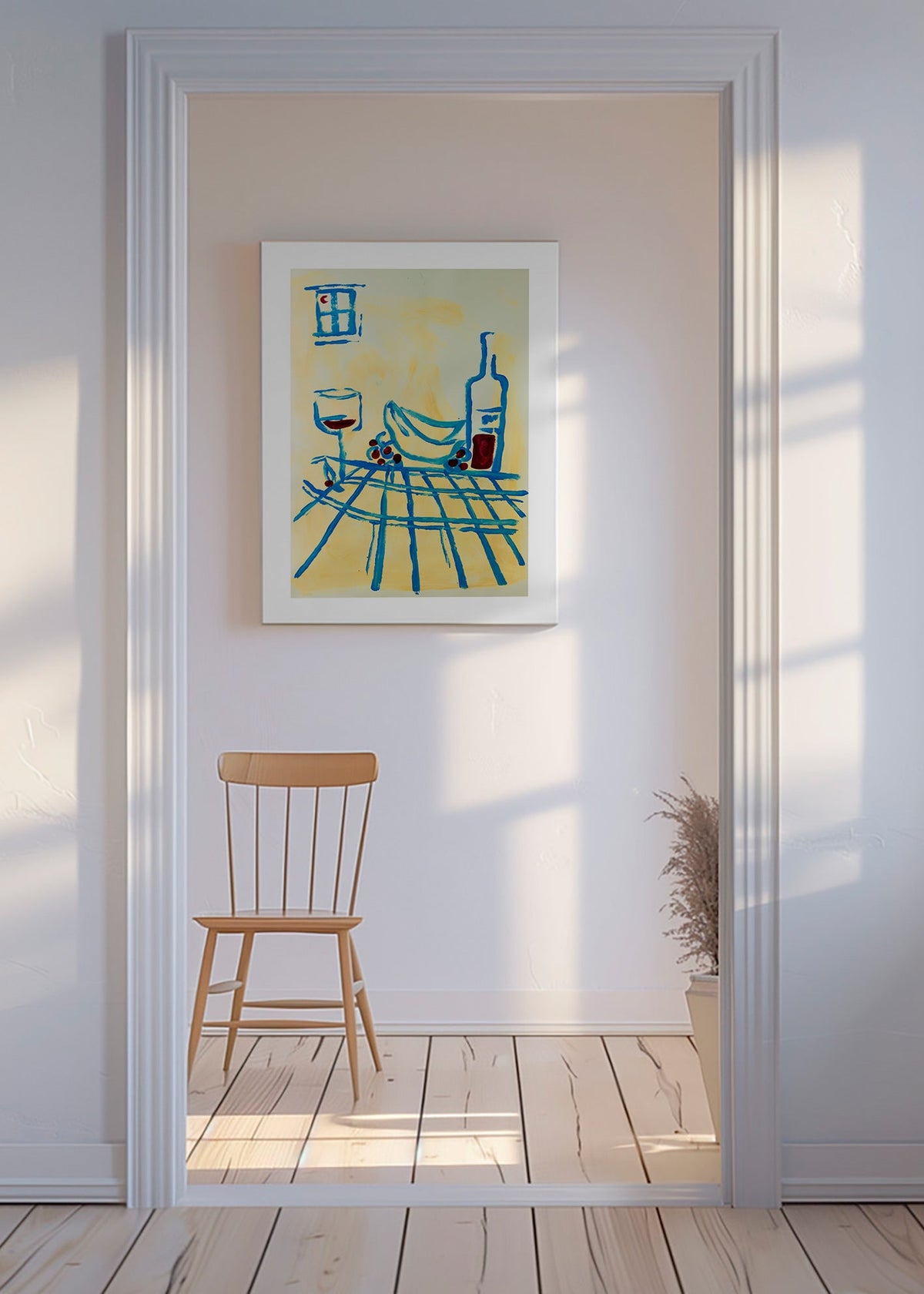 Cuadro de cocina con bodegón azul y plátanos – Canvas