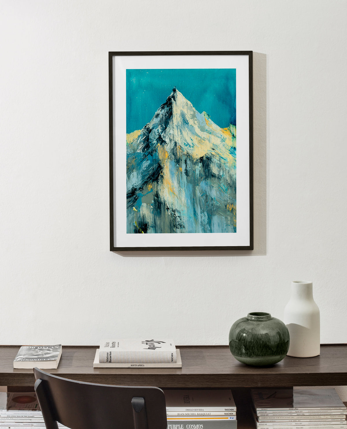 Cuadro de paisaje con pico nevado y lavados turquesa – Product2