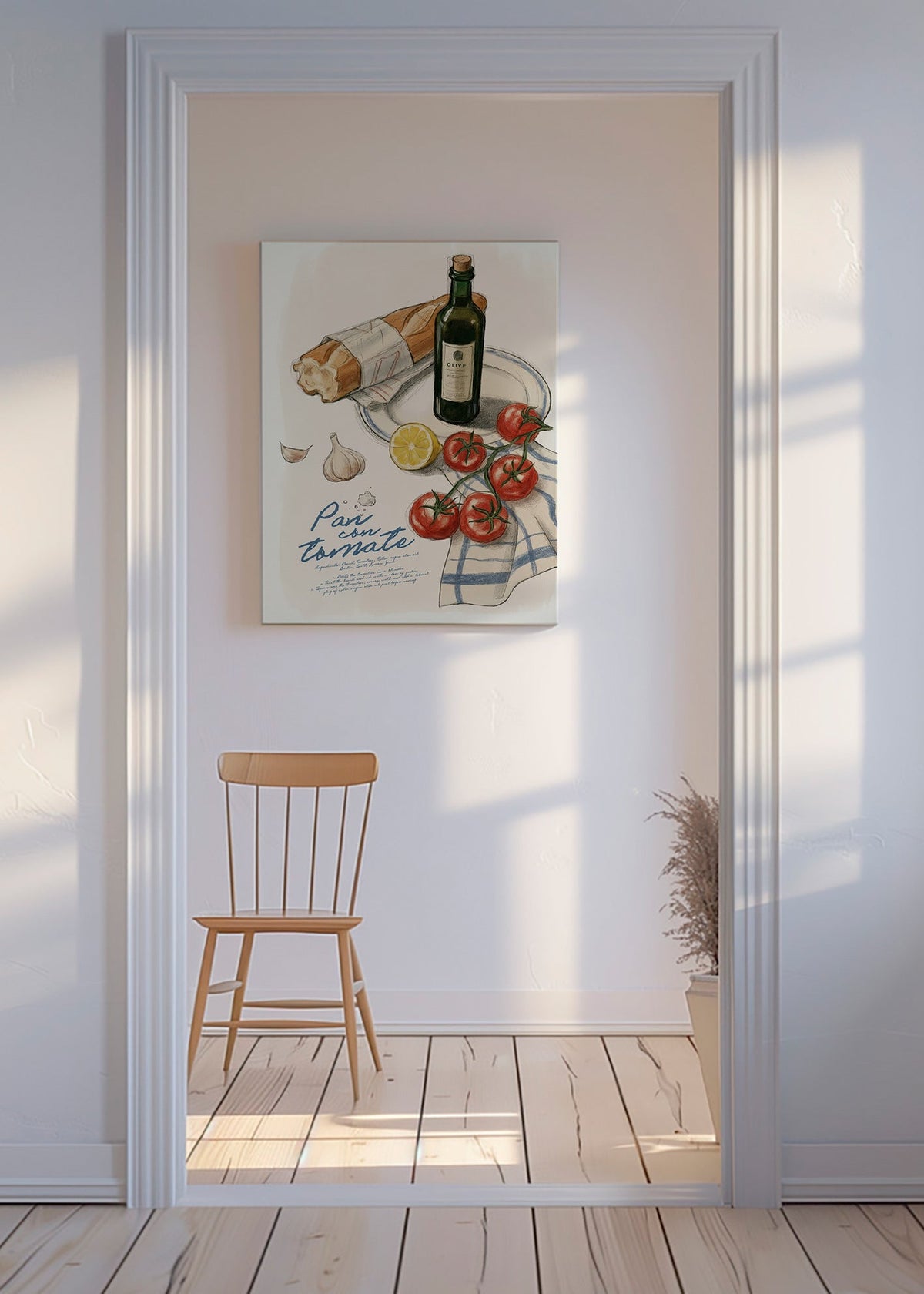 Cuadro de cocina Pan con tomate ilustrado – Canvas