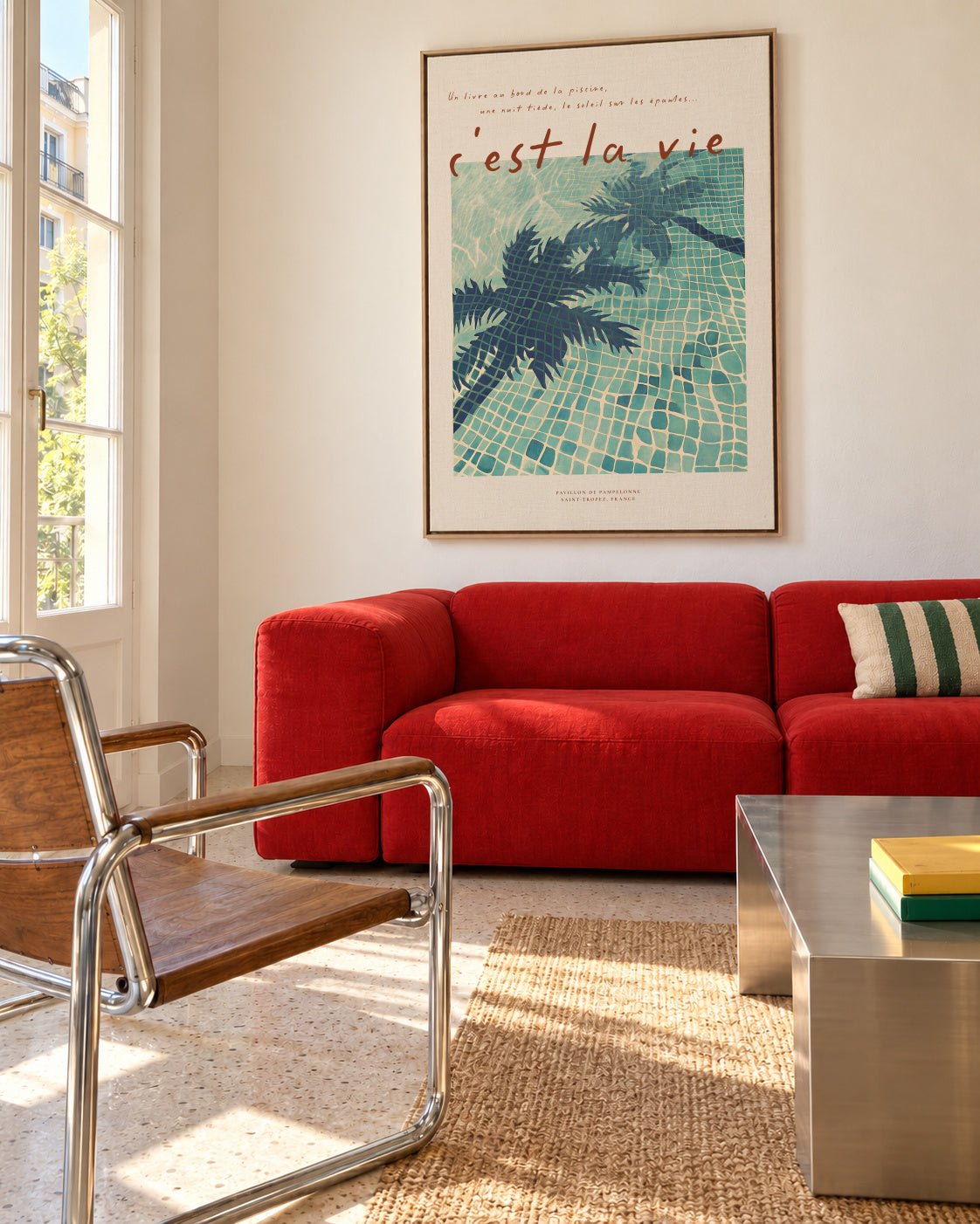 Poolside Reverie - Framed canvas in an interior