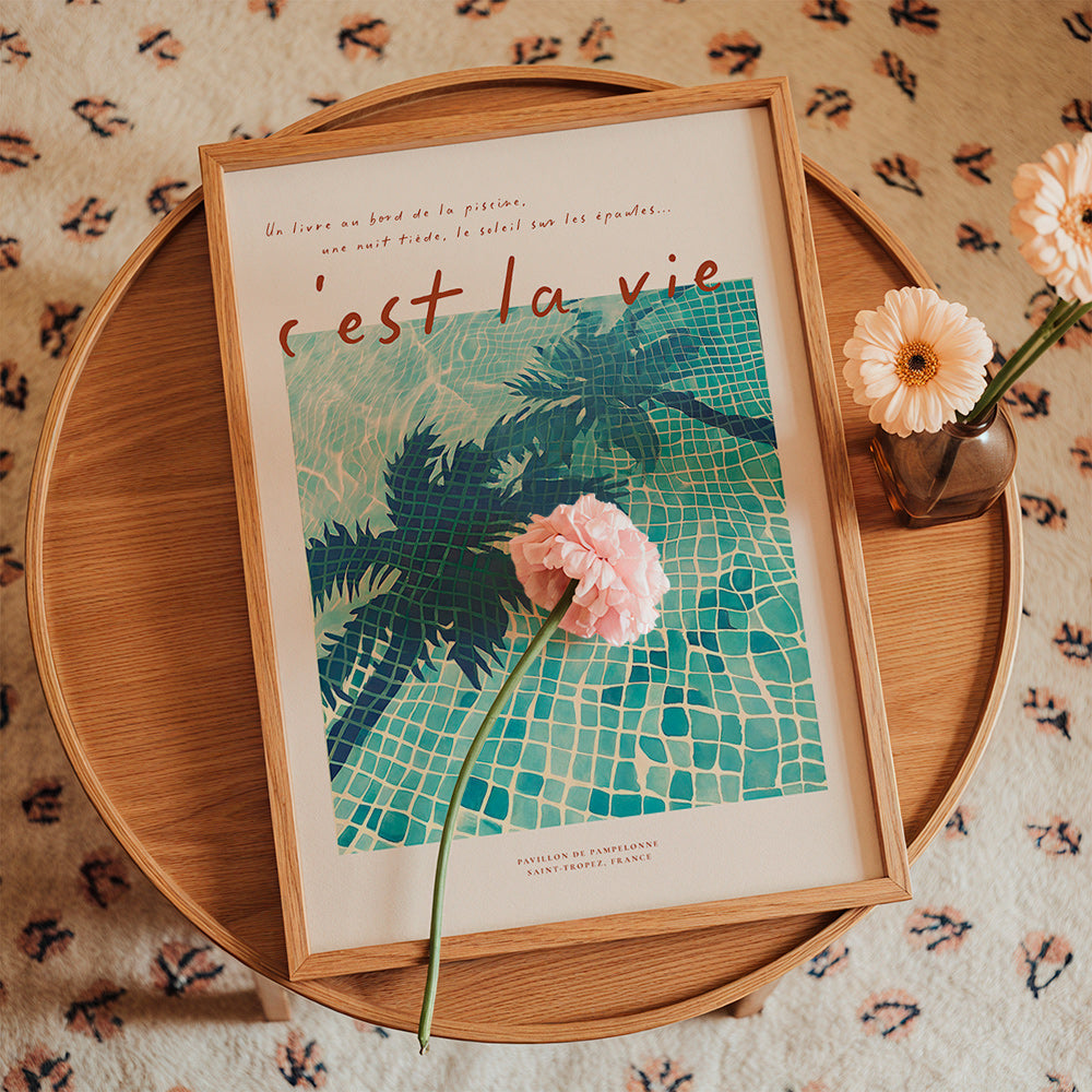Ilustración de piscina con palmeras – Product2