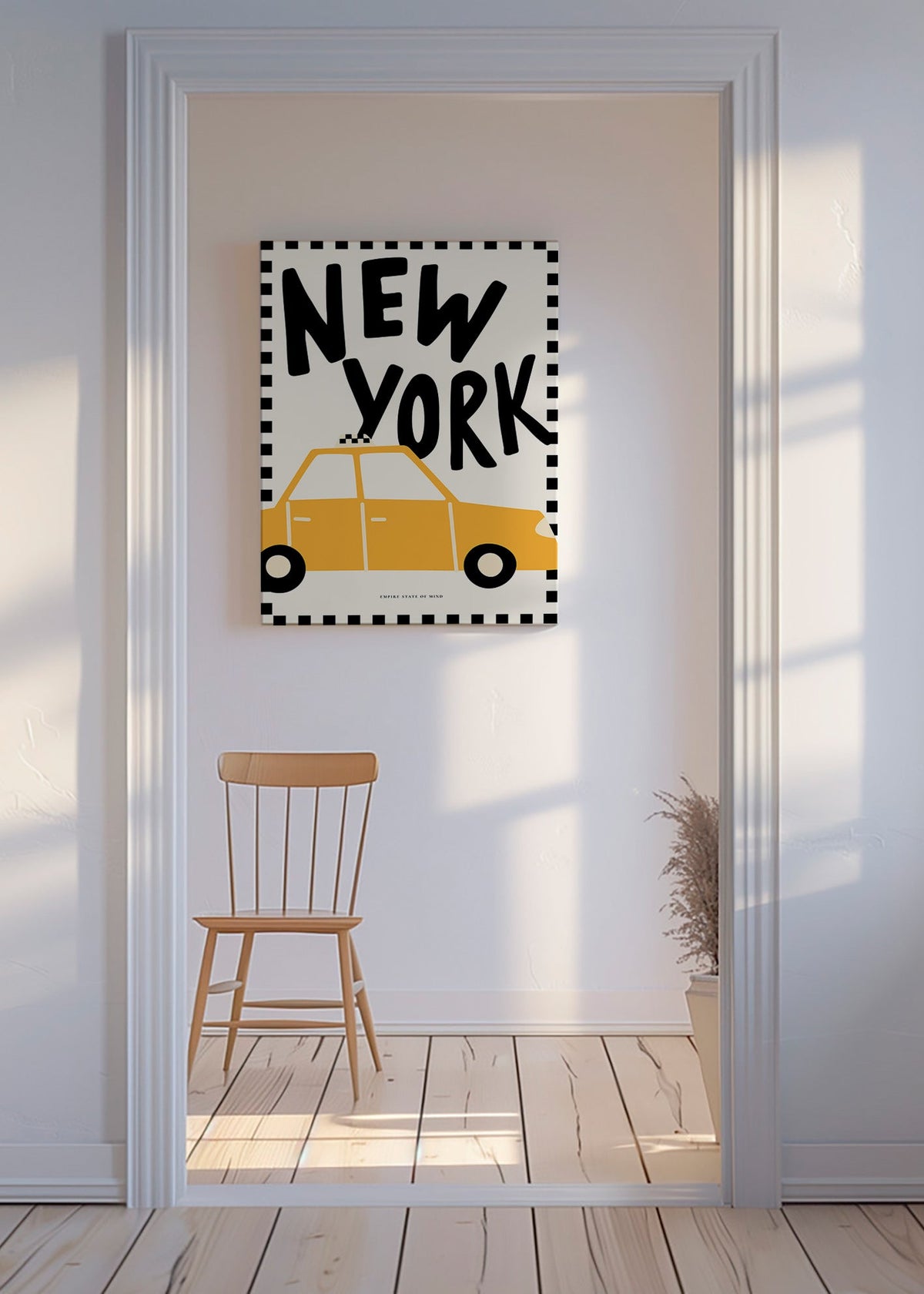 Cuadro de ciudades con taxi y tipografía New York – Canvas