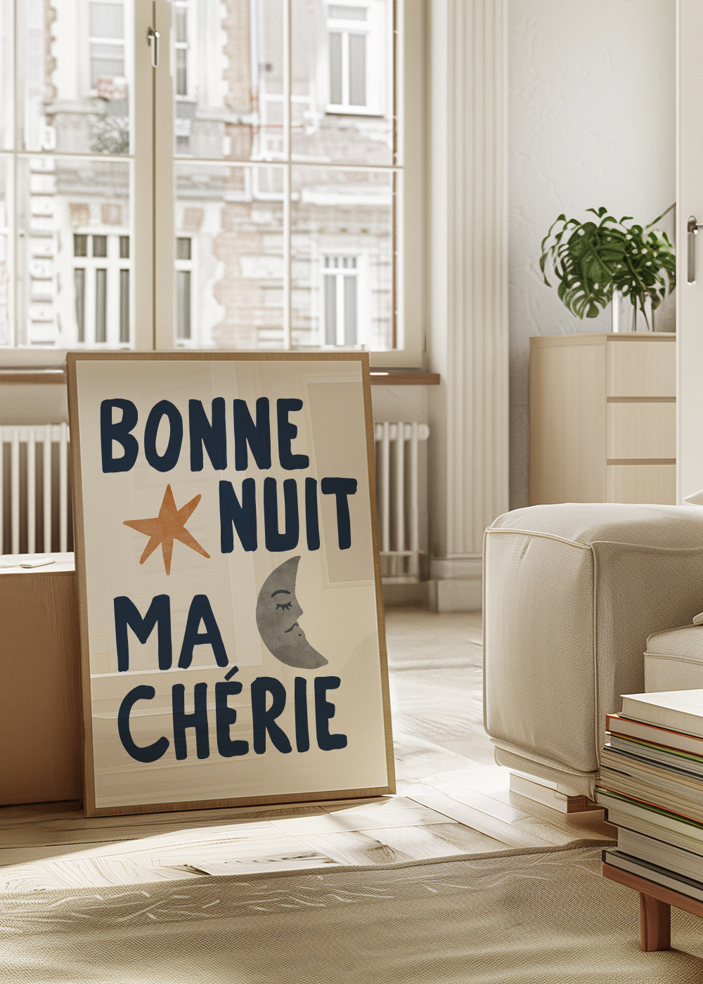 Bonne Nuit Ma Chérie - Framed poster in an interior
