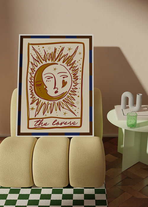 Ilustración tarot 'The Lovers' con sol y luna – Product1