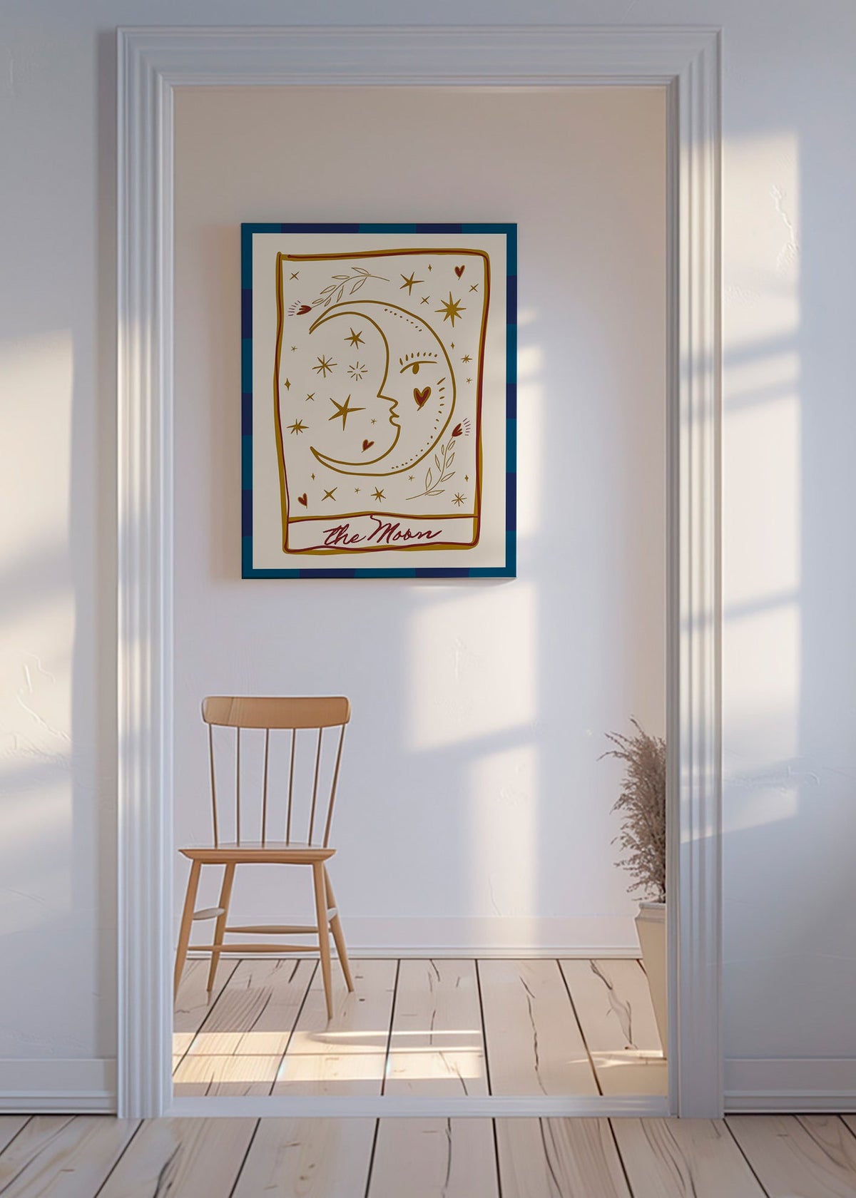 Ilustración lunar con rostro y estrellas – Canvas