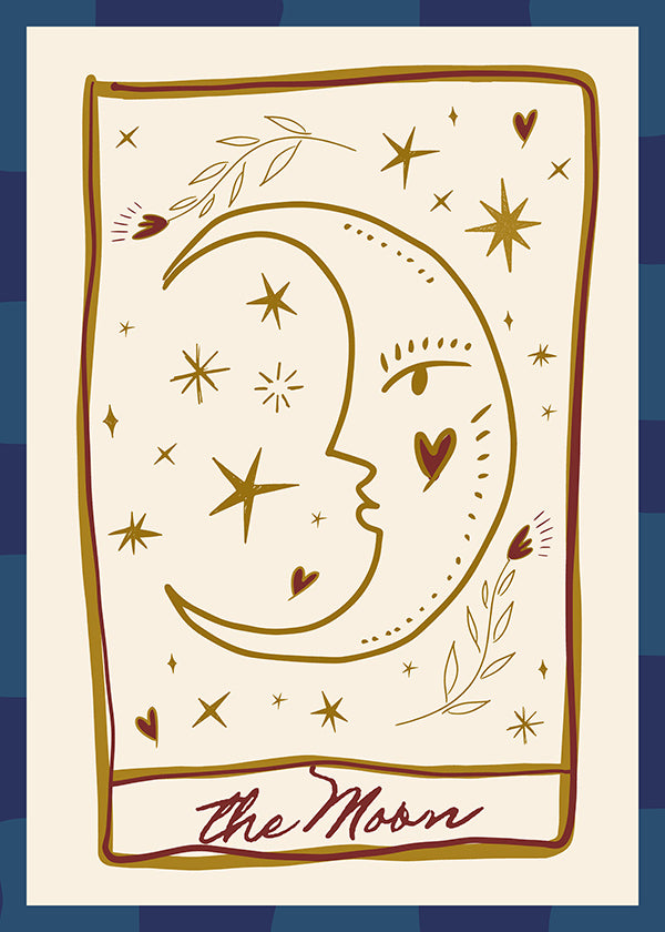 Ilustración lunar con rostro y estrellas