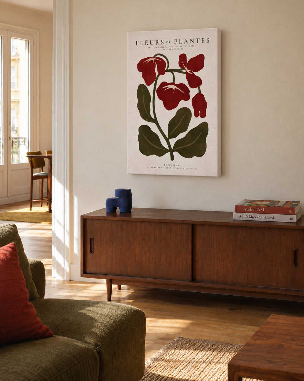 Red Begonia - Unframed canvas in an interior