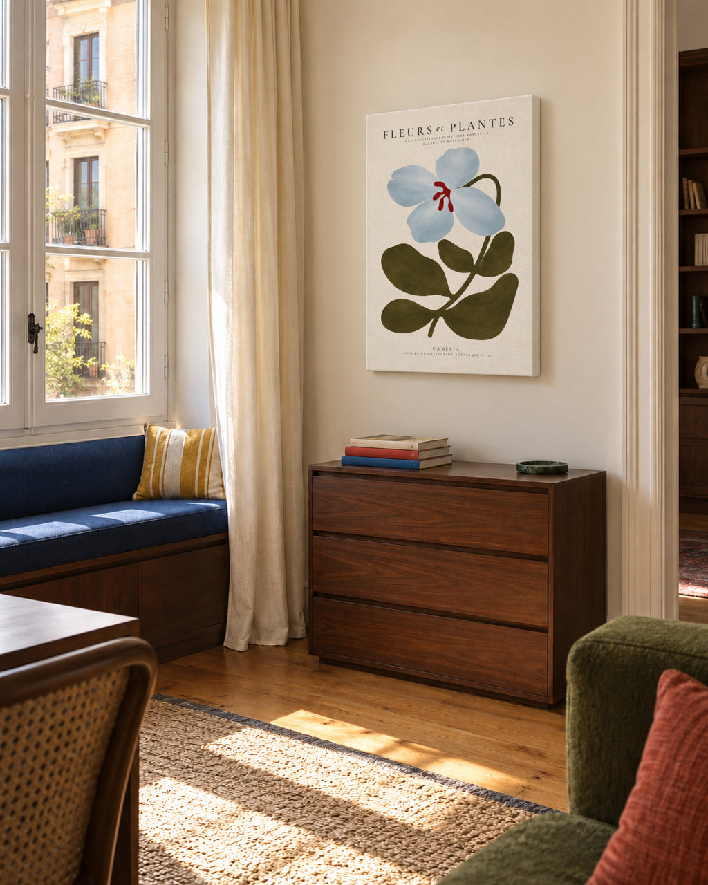 Blue Camellia - Unframed canvas in an interior