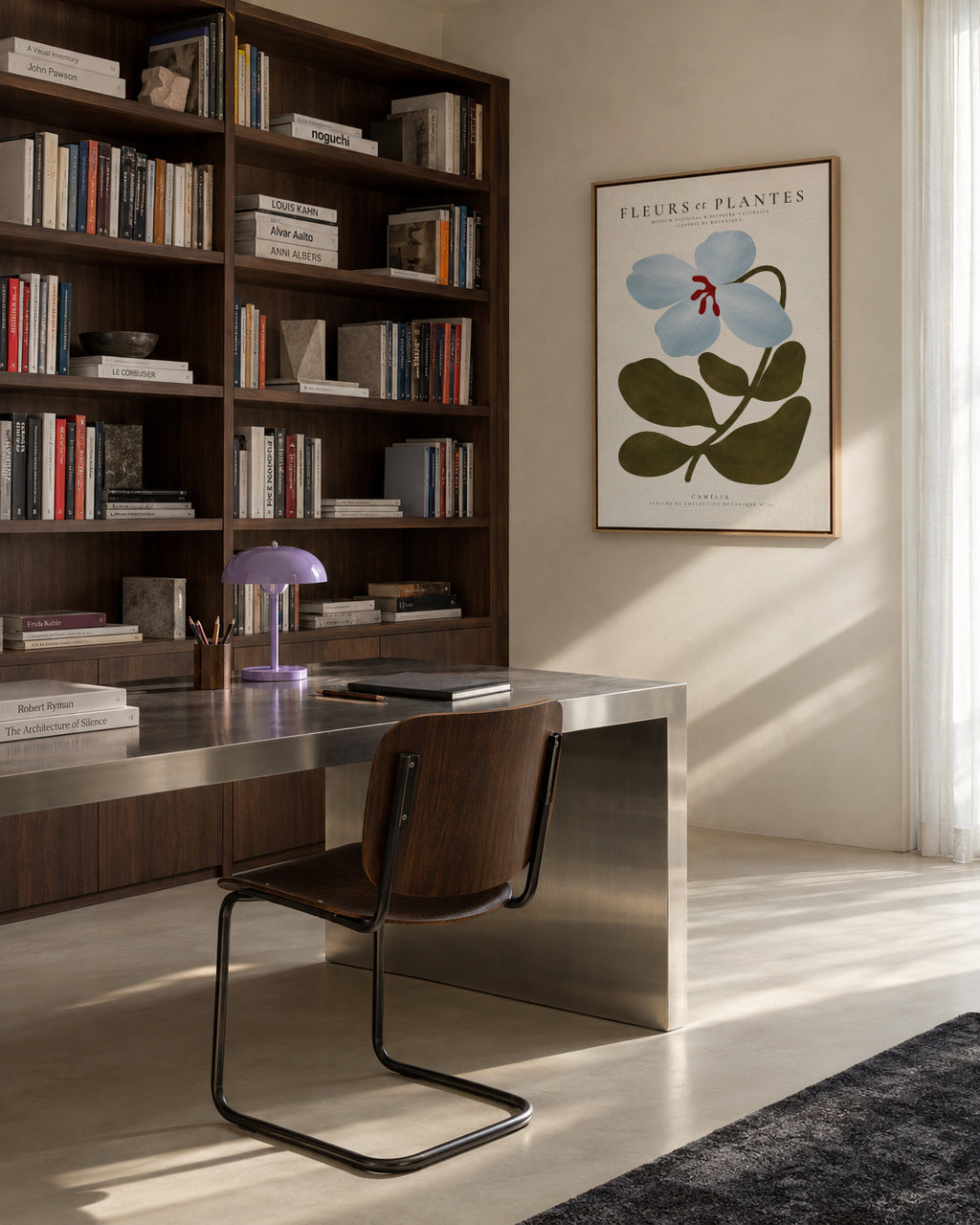 Blue Camellia - Framed canvas in an interior