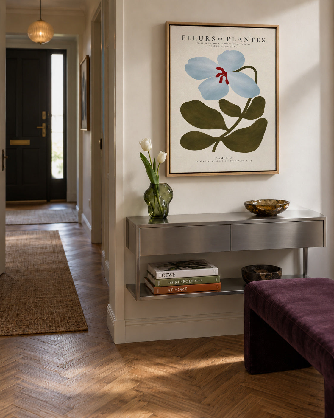 Blue Camellia - Framed canvas in an interior