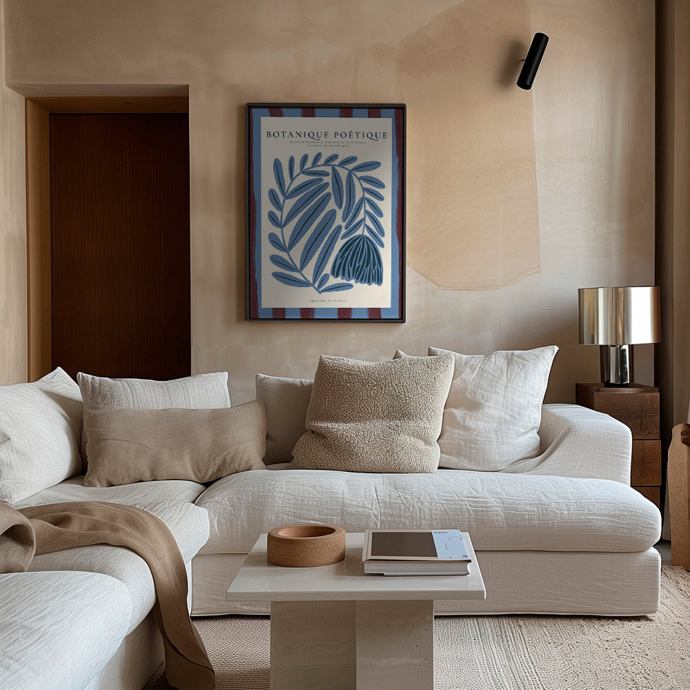 Lámina botánica azul de acacia estilizada – Canvas2