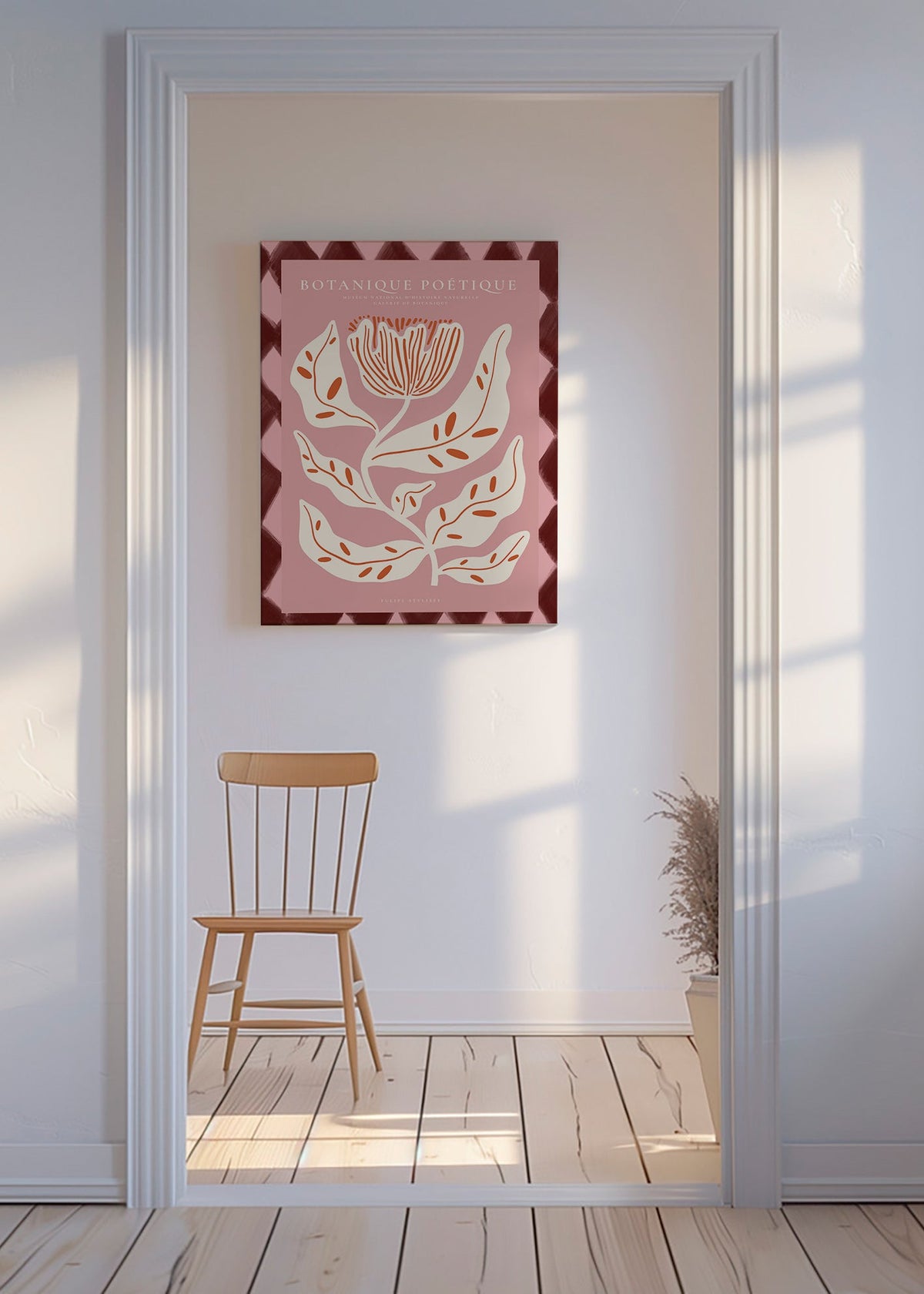 Lámina botánica con flor estilizada rosa – Canvas