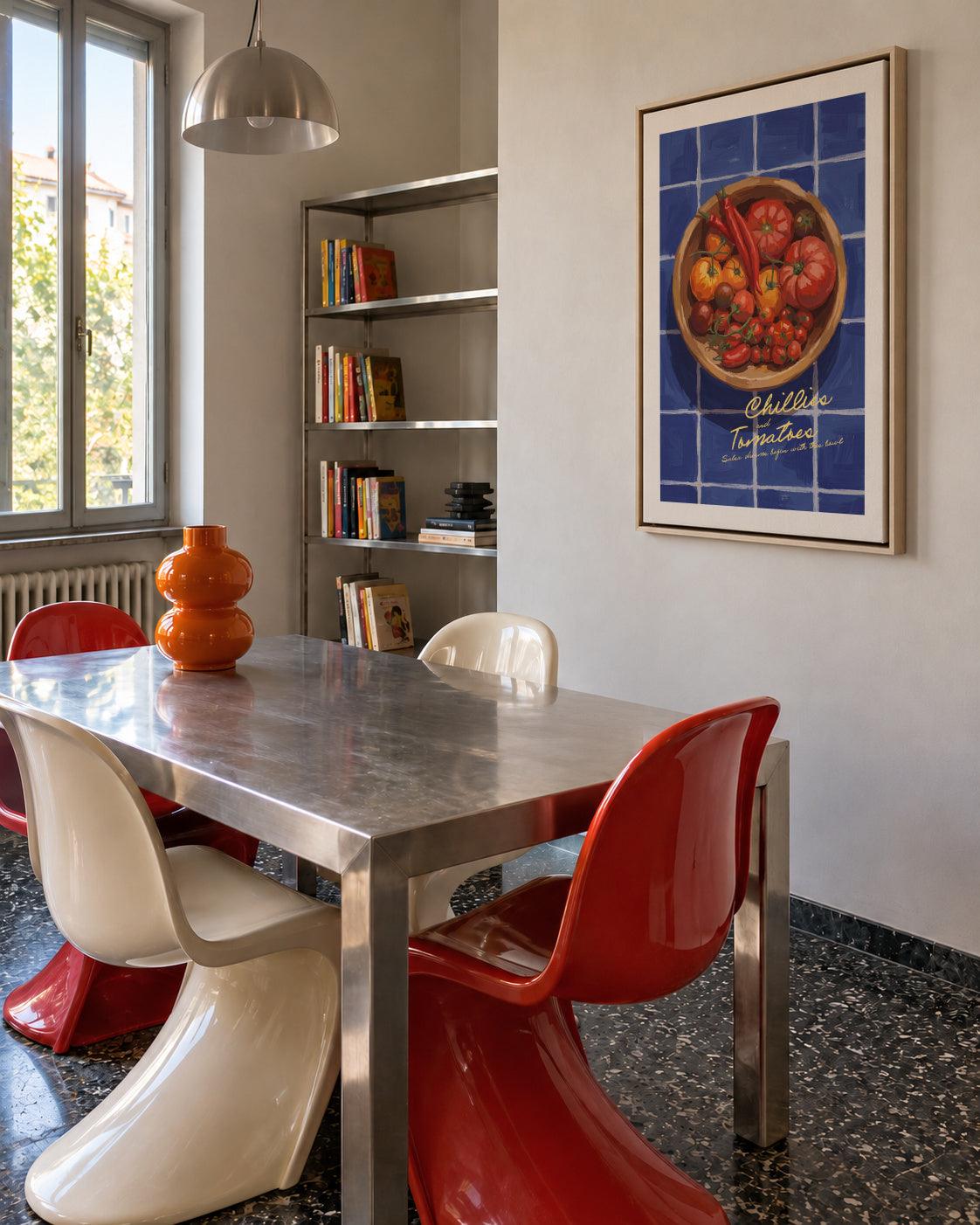 Chillies and Tomatoes - Framed canvas in an interior