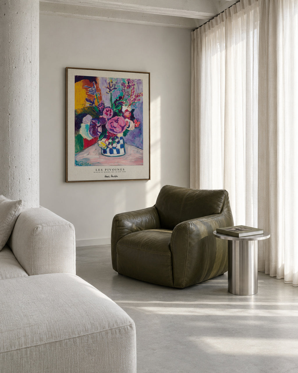 Henri Matisse Les Pivoines - Framed canvas in an interior