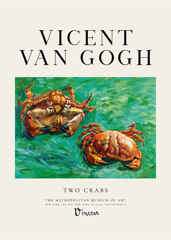 Cuadro Two Crabs de Van Gogh con cangrejos sobre fondo verde