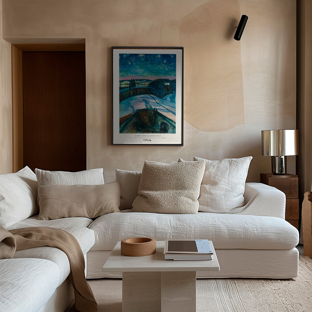 Cuadro de paisaje con cielo estrellado y colinas nevadas – Canvas2
