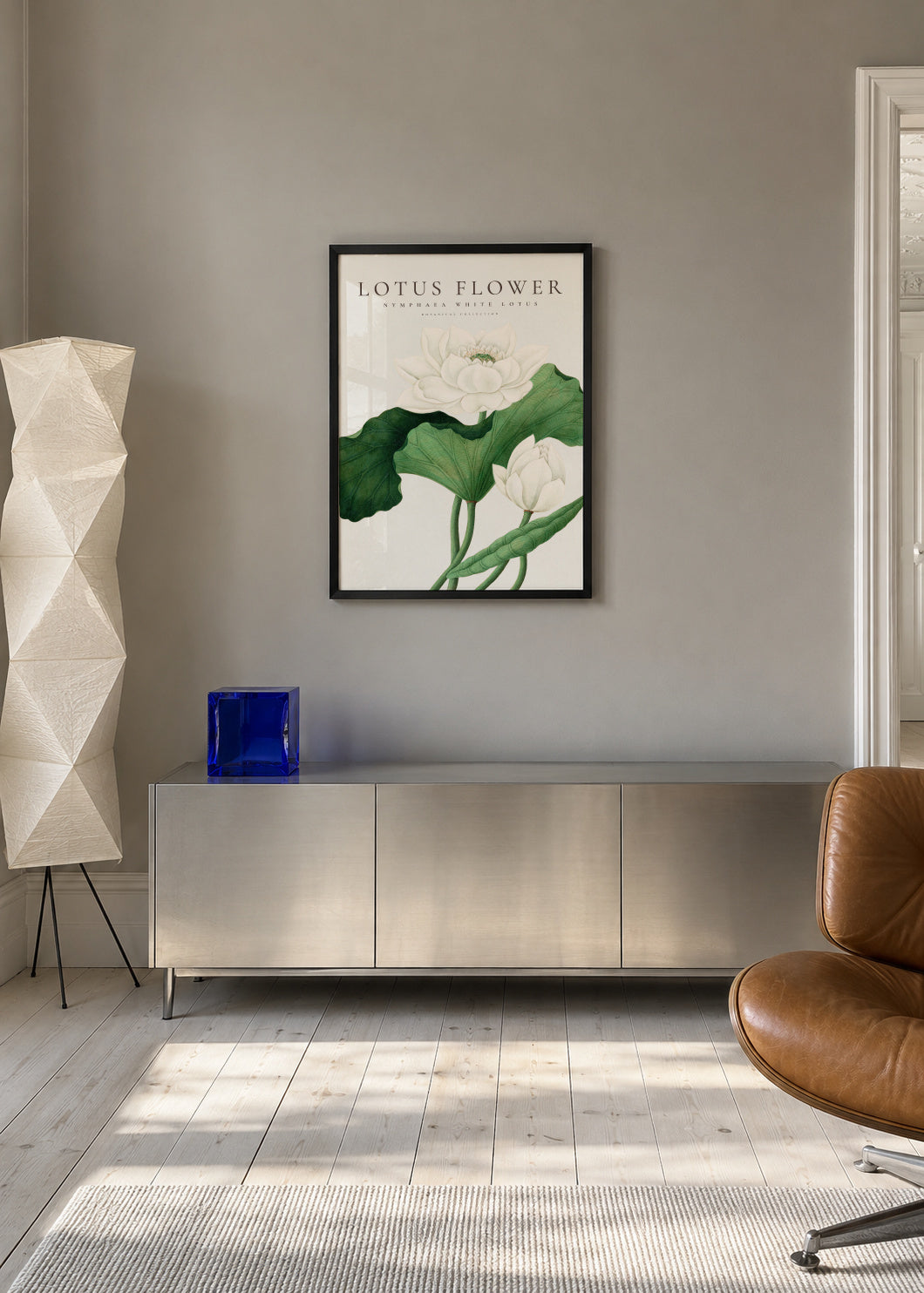 White Lotus Flower - Framed poster in an interior
