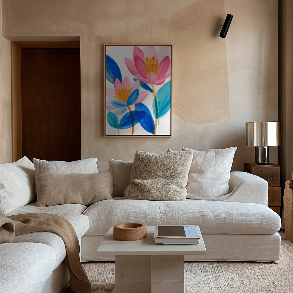 Lámina botánica flores rosas y azules – Canvas1