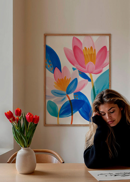 Lámina botánica flores rosas y azules – Product1
