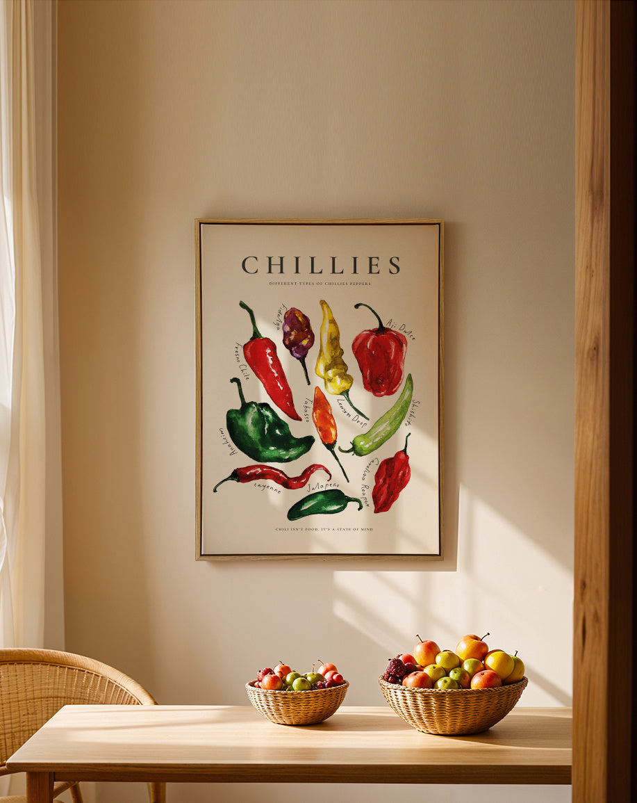 Chillies - Framed canvas in an interior