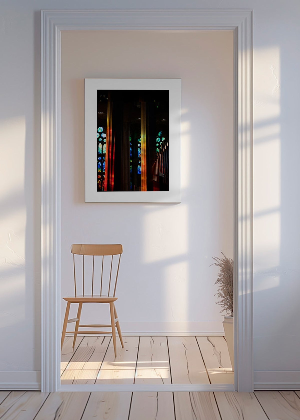 Fotografía de catedral con vidrieras iluminadas – Canvas