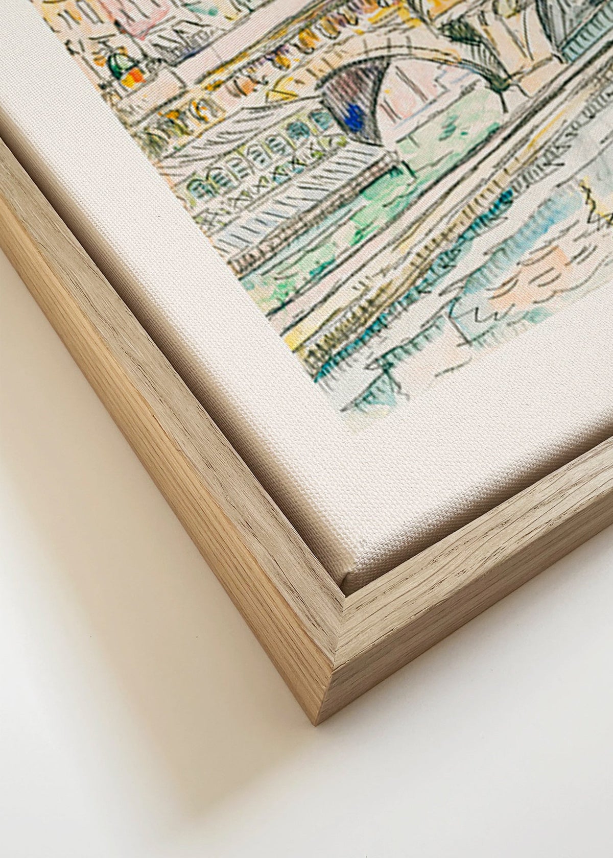 Cuadro de ciudades: Pont Neuf con remolcador en tinta y acuarela – Canvas detail