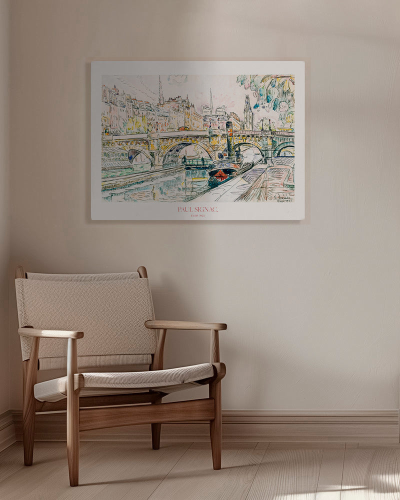 Cuadro de ciudades: Pont Neuf con remolcador en tinta y acuarela – Canvas