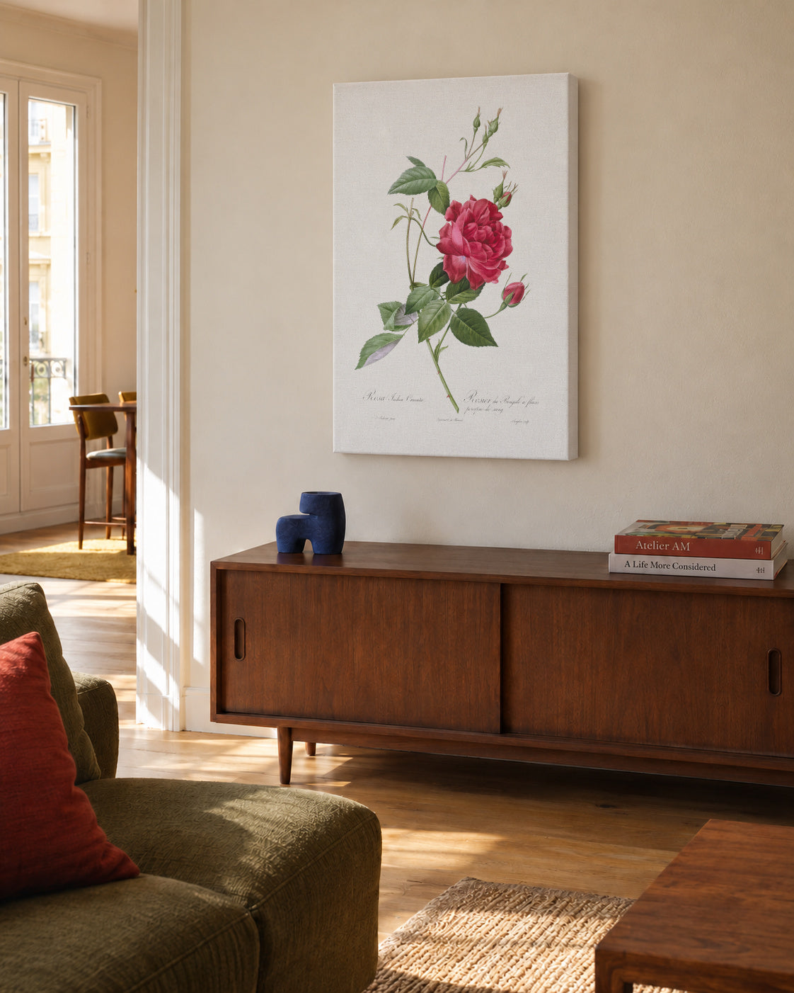 Blood Red Bengal Rose - Unframed canvas in an interior