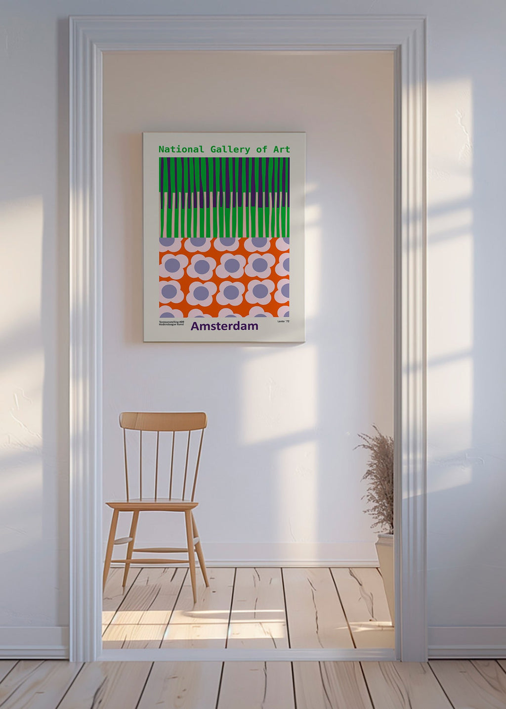Cuadro de ciudades Amsterdam con patrón floral gráfico – Canvas