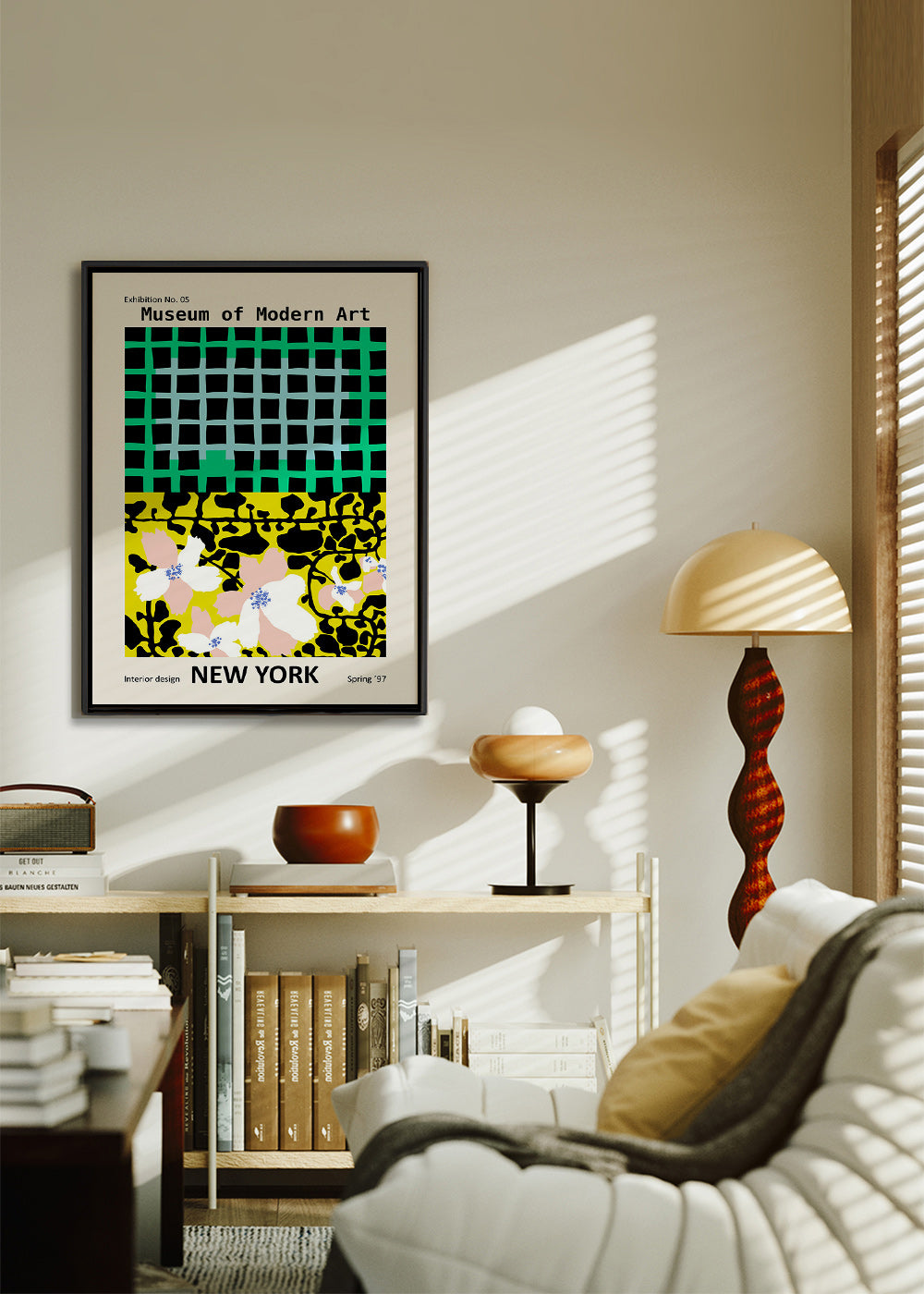Cuadro de ciudades: póster tipográfico New York con motivos florales – Canvas2