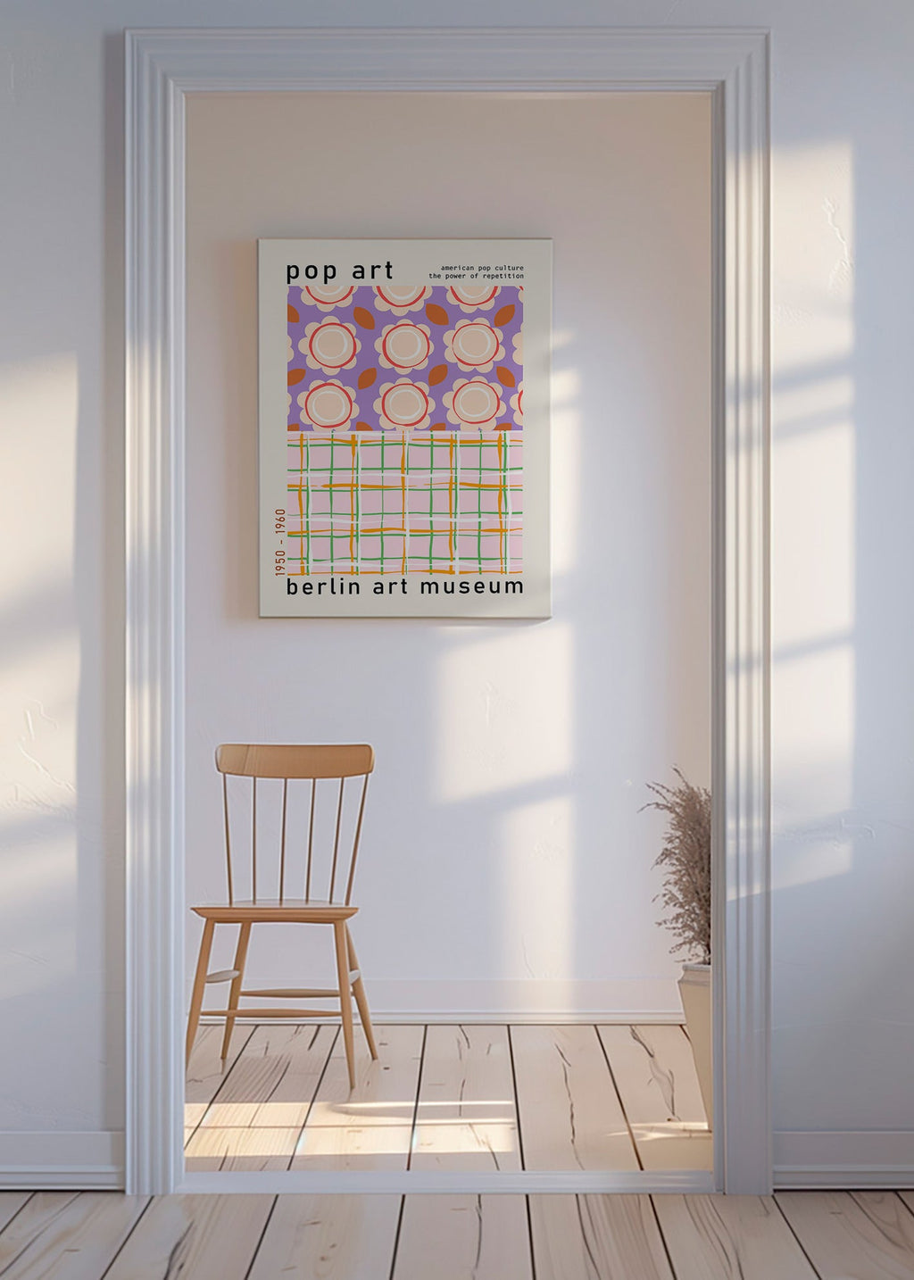 Ilustración pop art floral con retícula gráfica – Canvas