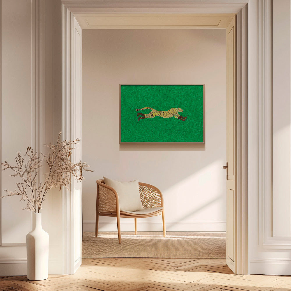 Cuadro guepardo en carrera sobre fondo verde – Canvas1